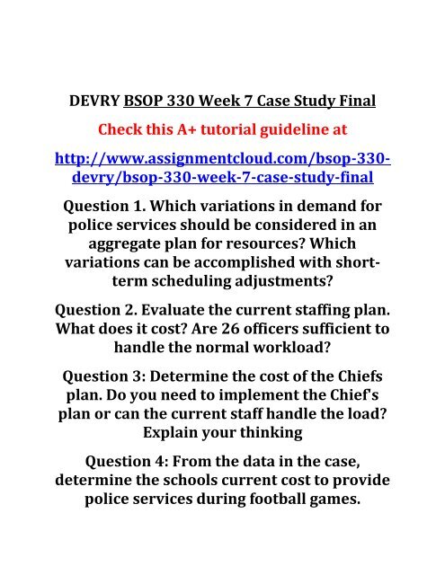 DEVRY BSOP 330 Week 7 Case Study Final