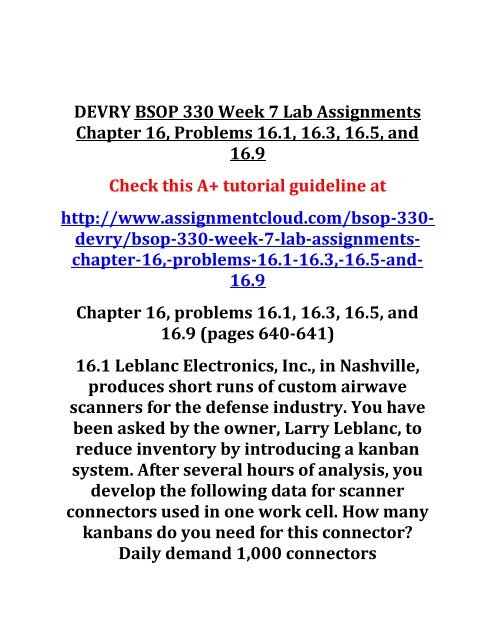 DEVRY BSOP 330 Week 7 Lab Assignments Chapter 16