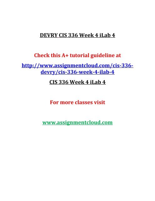 DEVRY CIS 336 Week 4 iLab 4