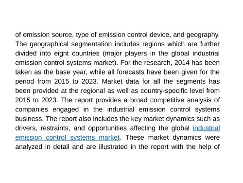 Industrial Emission Control Systems Market : Dynamics, Segments, Size and Demand to  2015 - 2023