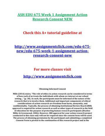 ASH EDU 675 Week 1 Assignment Action Research Consent NEW