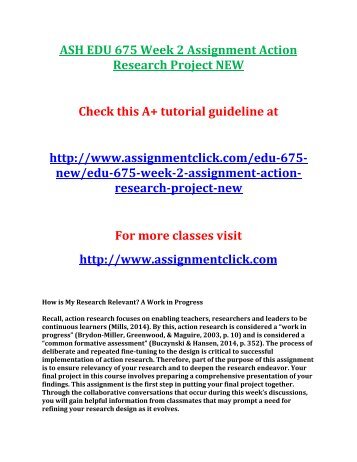 ASH EDU 675 Week 2 Assignment Action Research Project NEW