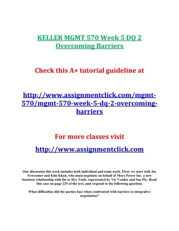 KELLER MGMT 570 Week 5 DQ 2 Overcoming Barriers
