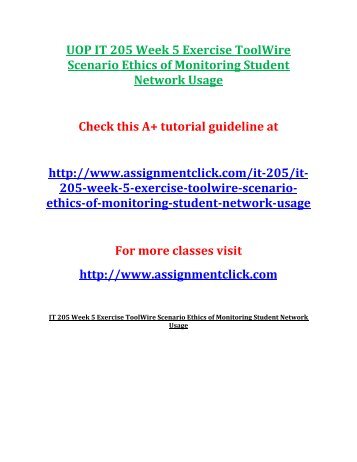 UOP IT 205 Week 5 Exercise ToolWire Scenario