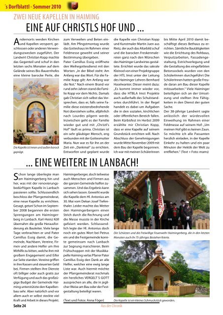 Sommer 2010 -´s Dorfblattl - Gemeinde Haiming - Land Tirol
