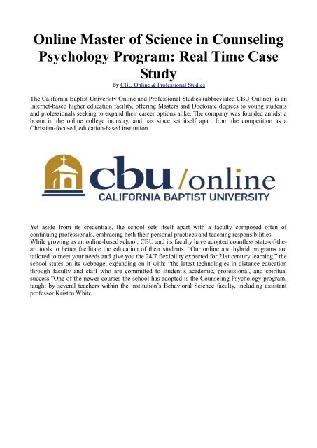 Online Master of Science in Counseling Psychology Program- Real Time Case Study