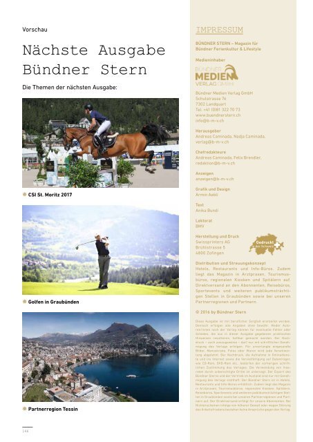 Bündner Stern Ausgabe 3 - Hochglanzmagazin für Bündner Ferienkultur & Lifestyle