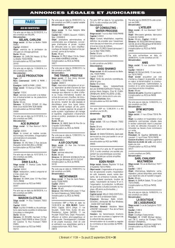 Annonces légales numéro 1139