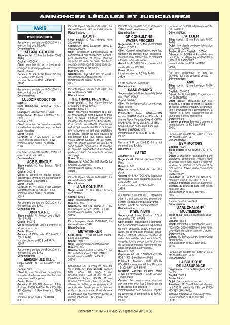 Annonces légales numéro 1139