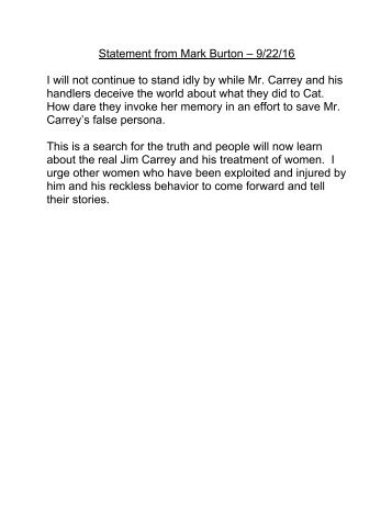 Mark Burton Statement - 9/22