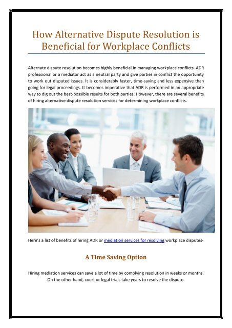 How Alternative Dispute Resolution is beneficial for Workplace Conflicts (!)