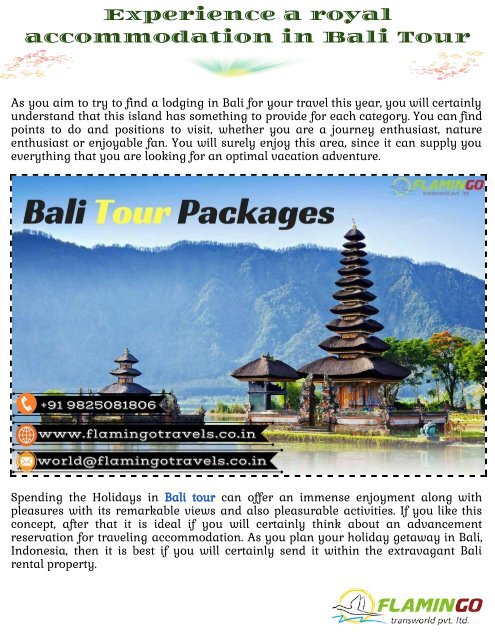 Enjoy a royal accommodation in Bali Tour Packages |Flamingo