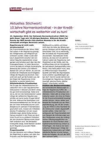 Aktuelles Stichwort: 10 Jahre Normenkontrollrat – in der Kreditwirtschaft gibt es weiterhin viel zu tun!