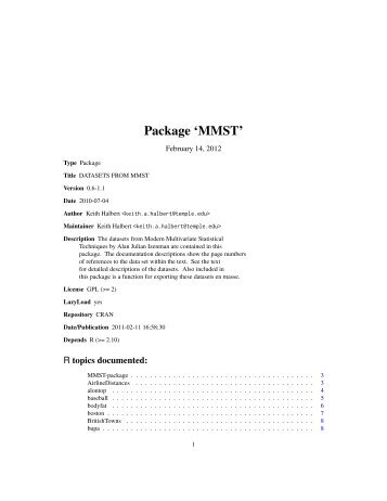 Package 'MMST' - The Comprehensive R Archive Network