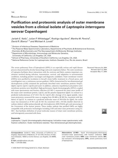 Purification and proteomic analysis of outer membrane ... - Busca Rio
