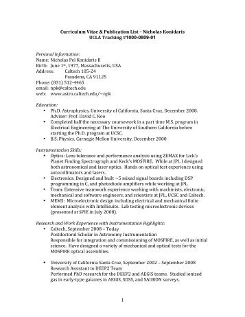 Curriculum Vitae – Nick Konidaris - Caltech Astronomy