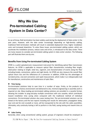 Why We Use Pre-terminated Cabling System in Data Center