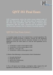 UOP E Assignments | QNT 561 Final Exam - Questions and Answers