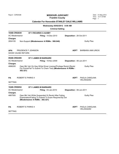 MISSOURI JUDICIARY Franklin County Calendar ... - TownNews.com