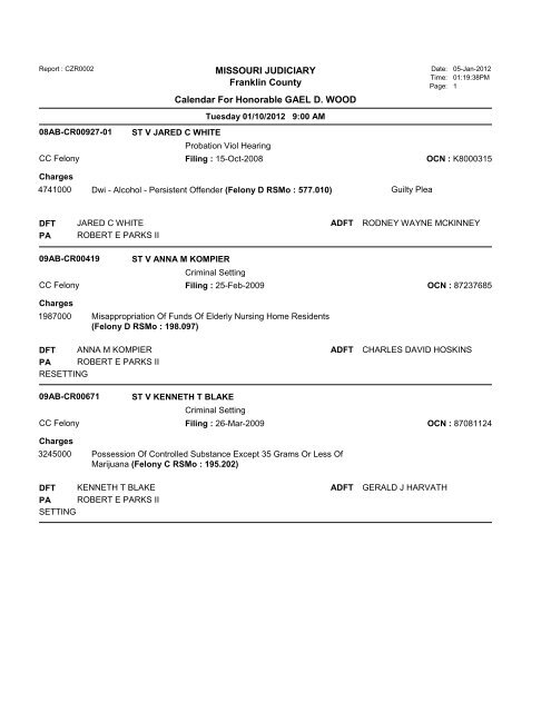MISSOURI JUDICIARY Franklin County Calendar ... - TownNews.com