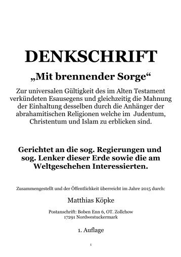 Köpke, Matthias - Denkschrift, Mit brennender Sorge; Offener Brief; 1. Auflage 2015