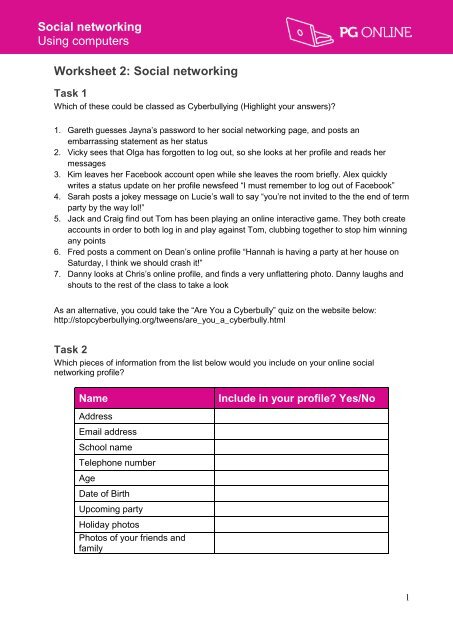 Social Network Worksheets.pdf UCSER Worksheet 2 Social networking