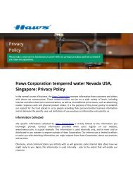 Haws Corporation tempered water Nevada USA, Singapore - Privacy Policy