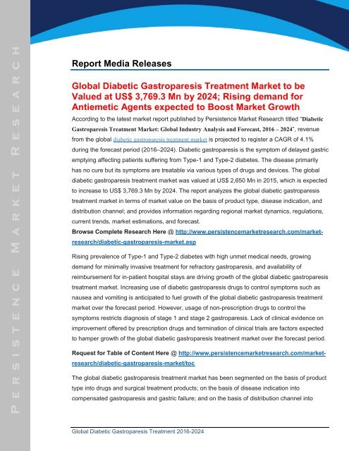 Diabetic Gastroparesis Treatment Market Global Size