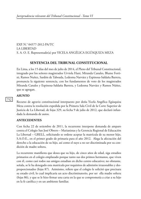 JURISPRUDENCIA RELEVANTE DEL TRIBUNAL CONSTITUCIONAL