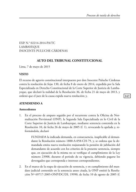 JURISPRUDENCIA RELEVANTE DEL TRIBUNAL CONSTITUCIONAL