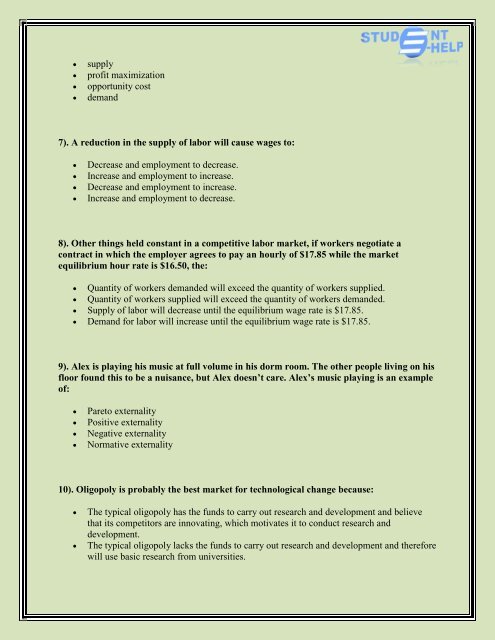 ECO 365 Final Exam - ECO 365 final exam octotutor : Studentehelp