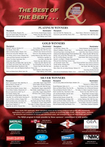 platinum winners - National Mastitis Council