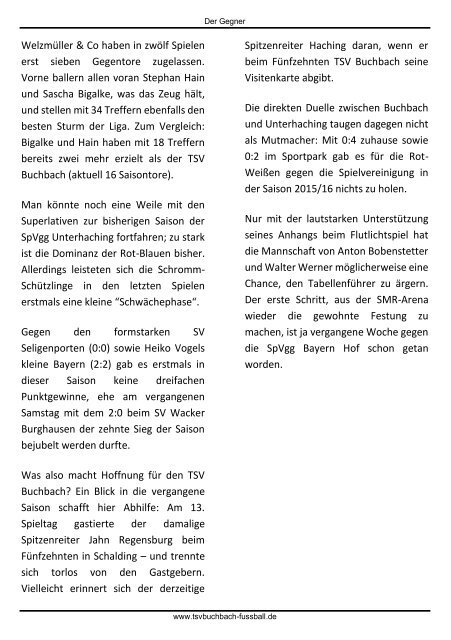 Stadionzeitung TSV Buchbach - SpVgg Unterhaching