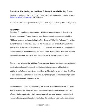 Structural Monitoring for the Huey P. Long Bridge ... - AREMA