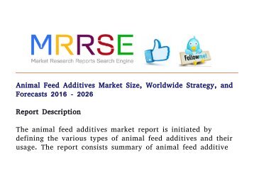 Animal Feed Additives Market Size, Worldwide Strategy, and Forecasts 2016 - 2026   