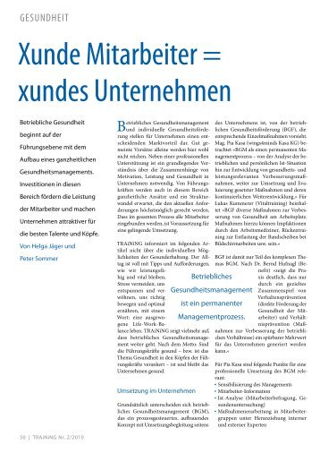 Xunde Mitarbeiter = xundes unternehmen - vitaltraining.at