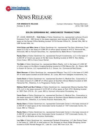 September 2012 Lease & Sales Transactions - Solon Gershman