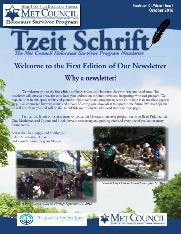Tzeit Schrift - Met Council Holocaust Survivor Program Newsletter