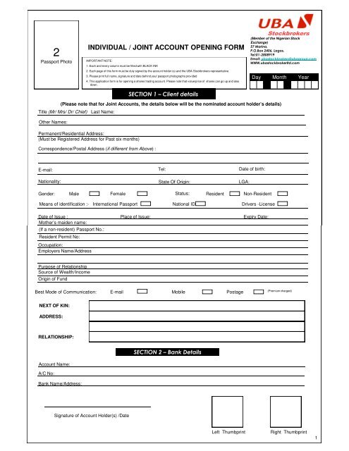 ACCOUNT OPENING FORM INDIVIDUAL