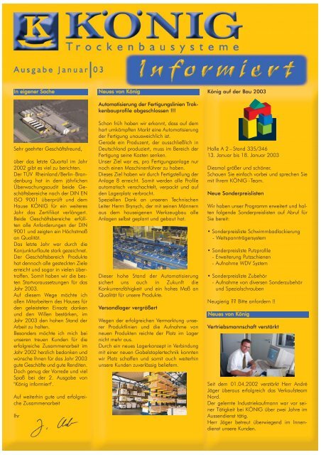 Kundenzeitung Januar 2003 - KÖNIG GmbH & Co KG