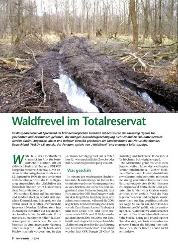 Waldfrevel im Totalreservat - NABU Spreewald eV