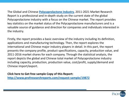 POLYCAPROLACTONE INDUSTRY FORECASAT BY 2021