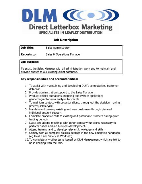 Sales Administrator Job Description