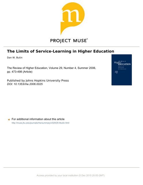 The Limits of Service-Learning in HIED