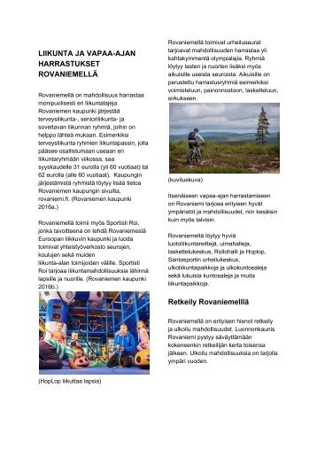 Liikunta ja Vapaa-ajan harrastukset Rovaniemellä