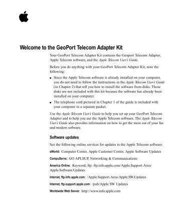 Apple Apple Telecom Userâs Guide - Welcome to the GeoPort Telecom Adapter Kit - Apple Telecom Userâs Guide - Welcome to the GeoPort Telecom Adapter Kit