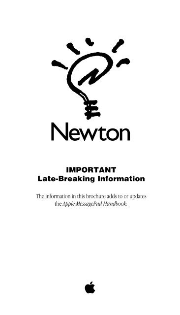 Apple Newton MessagePad 120 - Important Late-Breaking Information