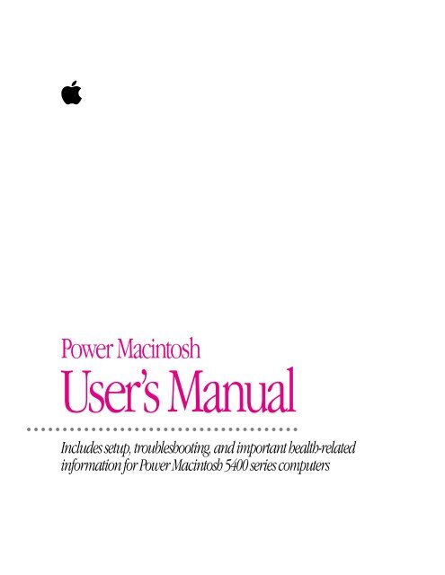 Apple Power Macintosh 5400 Series Computers User Rsquo S Manual Power Macintosh 5400 Series Computers User Rsquo S