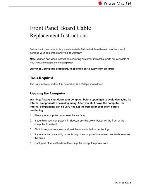 Apple Power Mac G4 (Mirrored Drive Doors; FireWire 800) - Front Panel Board Cable Replacement Instructions - Power Mac G4 (Mirrored Drive Doors; FireWire 800) - Front Panel Board Cable Replacement Instructions