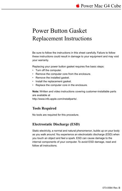 Apple Power Mac G4 Cube Power Button Gasket Replacement Instructions Power Mac G4 Cube Power Button